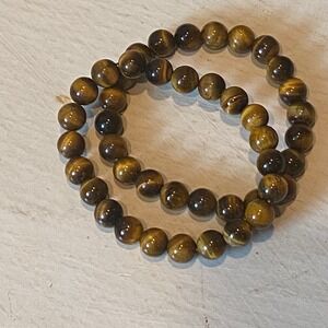 2 Tigers Eye Bracelets Round Gemstone Healing Energy Stretch Bracelets Women‎ 7"